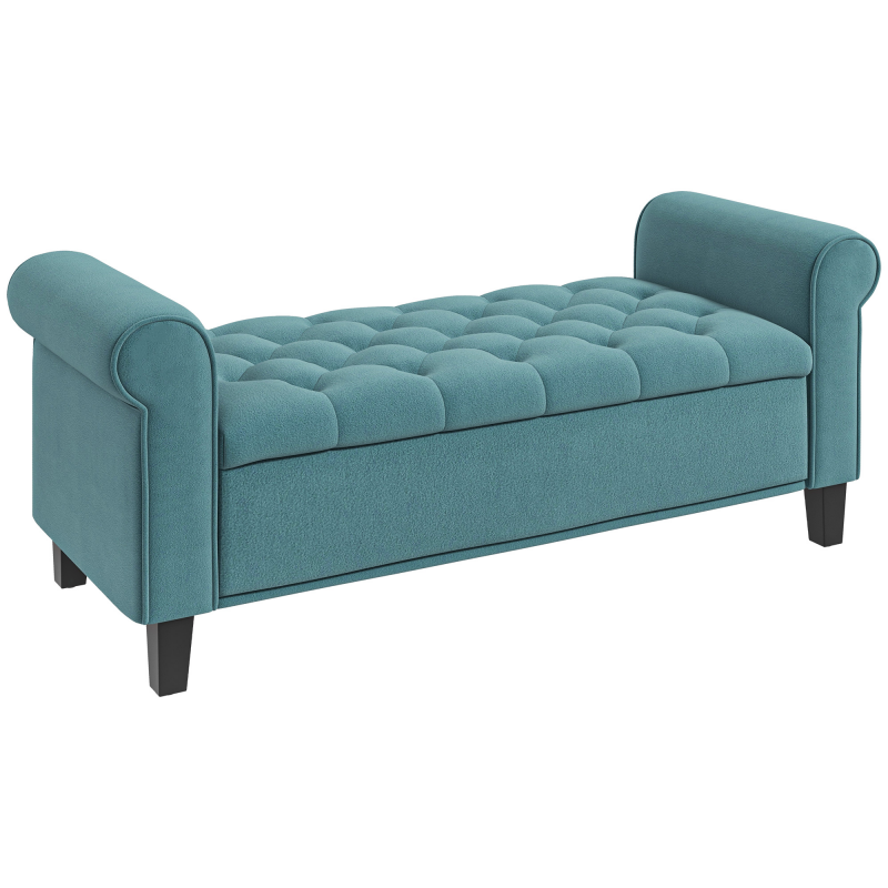 HOMCOM Polsterbank, Bettbank, Sitzbank in Samtoptik, Flurbank mit Stauraum für Schlafzimmer, bis 120 kg Belastbar, Grün, 126 x 48,5 x 47 cm Aosom – Bild 1 von 2