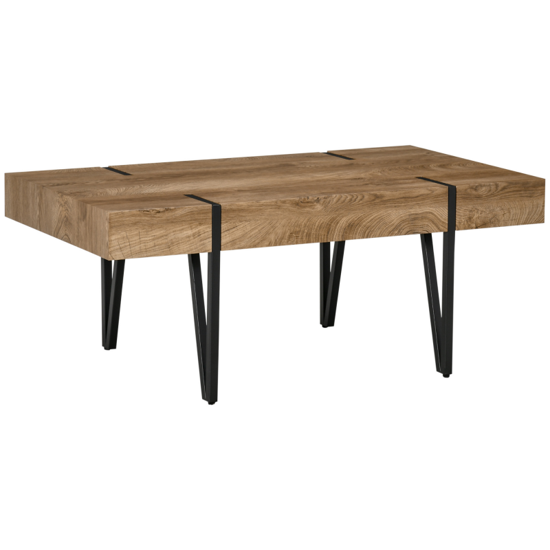 HOMCOM Couchtisch Beistelltisch Sofatisch 105 x 60 x 42 cm mit verstellbaren Fußstützen, Industriedesign aus MDF und Metall, Naturholz Aosom.de – Bild 1 von 2