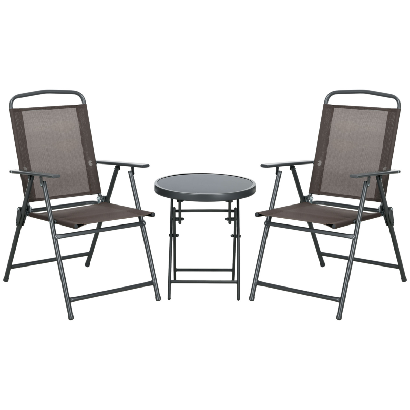 Outsunny Bistro-Set 3-teilig aus Metall Wetterfest Gartenmöbel Set mit klappbar Glastisch Gartenstühlen Outdoor Balkonmöbel Set Sitzgruppe Balkonset Gartengarnitur Braun Aosom – Bild 1 von 2