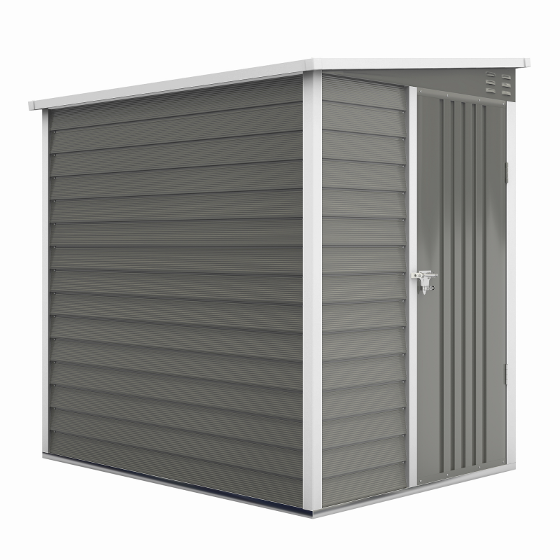 Outsunny Metall Gerätehaus 2,3m² 142x184x181cm Geräteschuppen mit Fundament Pultdach Fenster abschließbar Tür Handschuhe wetterfest Gartenhaus Outdoor Garten Schuppen für Garten Hinterhof Hellgrau Aosom – Bild 1 von 2
