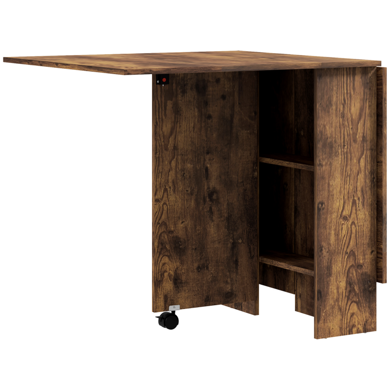 HOMCOM Klappbarer Esstisch, Küchen-Klapptisch für 6 Personen, platzsparender Klapptisch mit 2 offenen Ablagen und Rollen mit Bremse, für Wohnzimmer, Büro, 140x75x74cm, Rustikales Braun Aosom – Bild 1 von 2