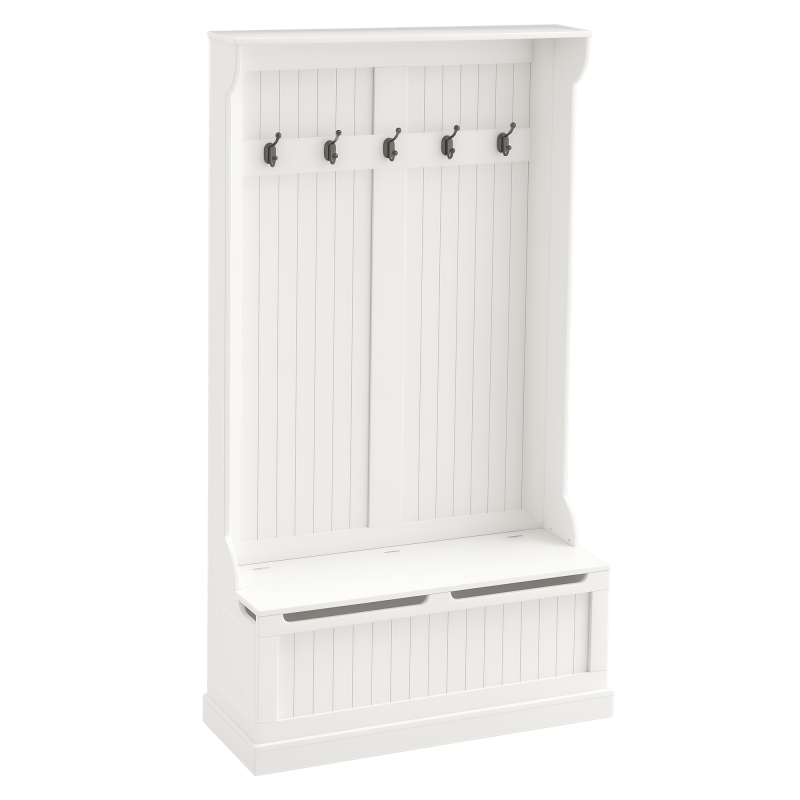 HOMCOM Garderobenständer, Kleiderständer mit Haken, Garderobe mit Sitzbank, Stauraum für Eingangsbereich, Flur, Weiß, 96 x 34 x 179,7 cm Aosom – Bild 1 von 2