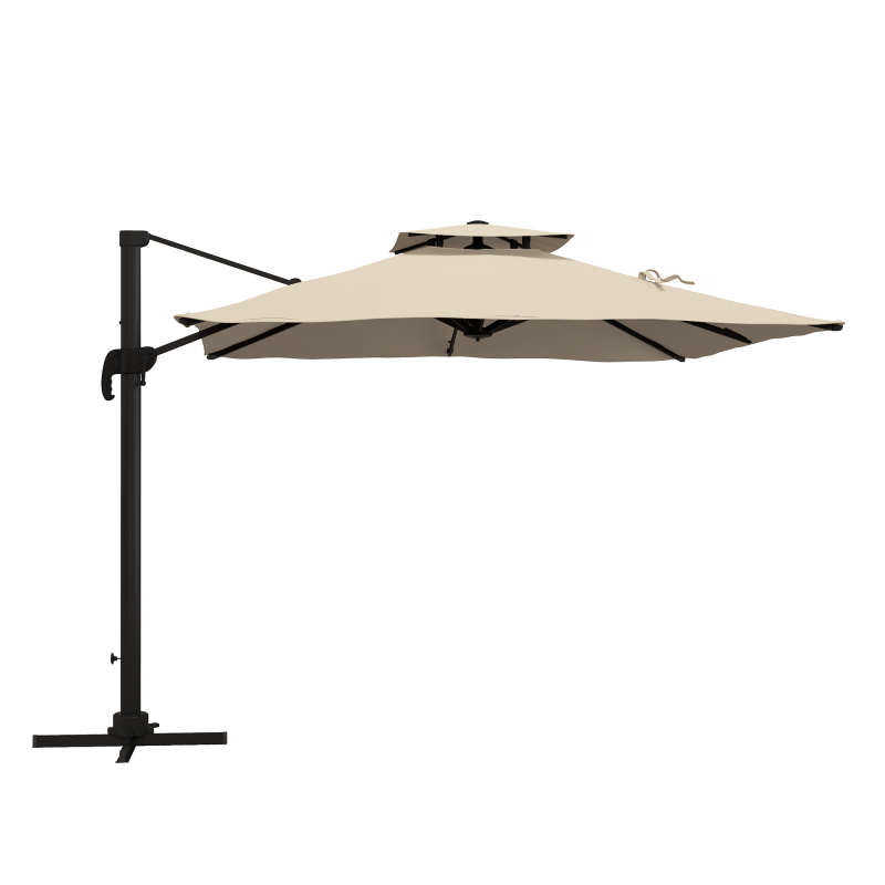 Outsunny Ampelschirm 3x3 m schwenkbar mit Handkurbel, Gartenschirm aus Aluminium in Khaki für Balkon & Terrasse Aosom.de – Bild 1 von 2