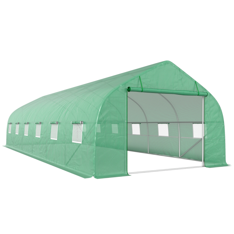 Outsunny Garten Gewächshaus Tunnel 24 ㎡ große Größe 8 x 3 x 2 m mit PE-Plane Rahmen aus verzinktem Stahl Ø 24 mm aufrollbare Tür und 12 Fenster grün Aosom – Bild 1 von 2
