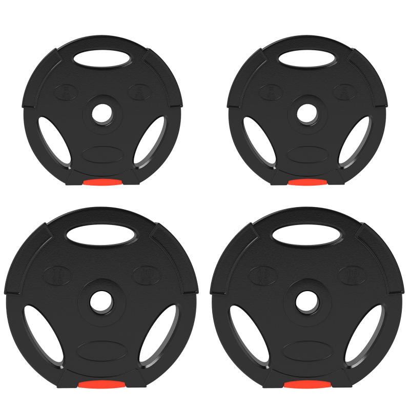 SPORTNOW 4er-Set Hantelgewichte, 2 x 5 kg/10kg Gewichte, Hantelscheiben-Set, Gewichtsscheiben für 2,5 cm Hantelstange, Ø 30 mm Bohrung, Schwarz Aosom – Bild 1 von 2