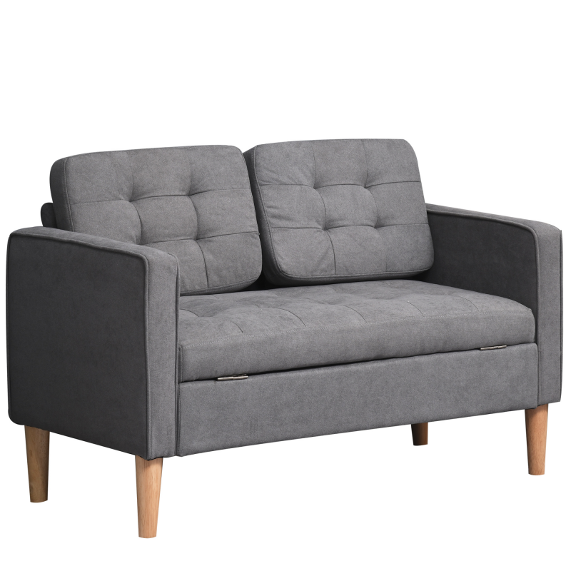 HOMCOM 2 Sitzer Sofa, Couch mit Stauraum, Holzbeine, Gepolsterter Polstersofa mit Samtoptik für Wohnzimmer, Schlafzimmer, 117x62x78 cm, Grau Aosom – Bild 1 von 2