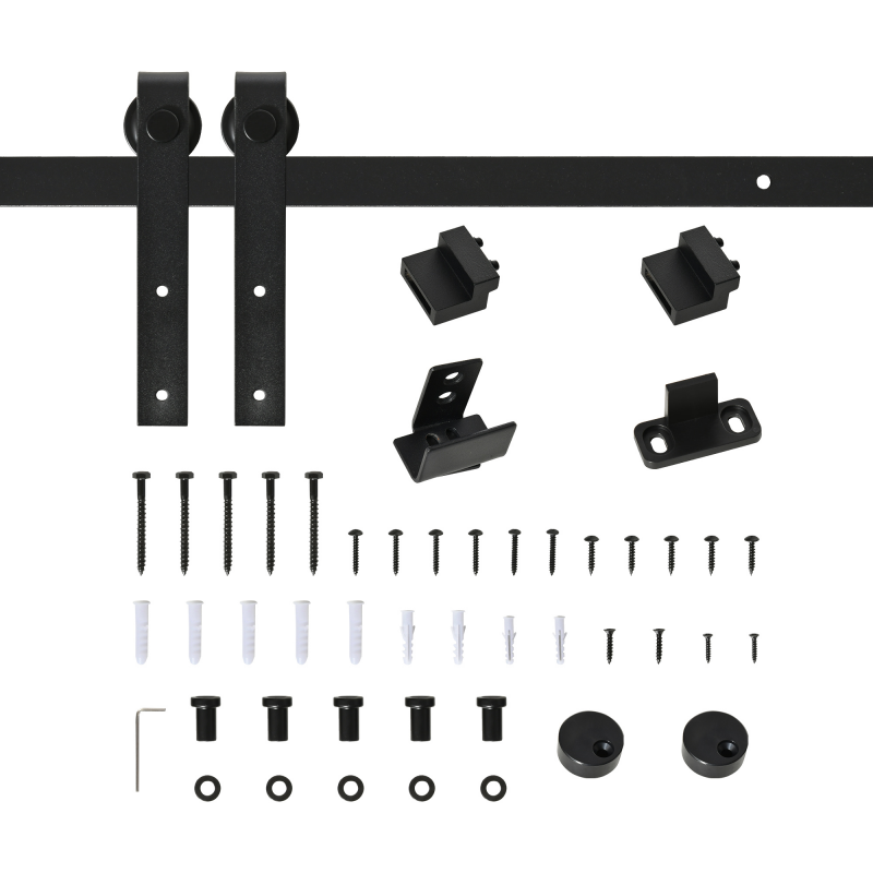 HOMCOM Schiebetürbeschlag Einzelschiebetür Laufschiene mit Zubehör aus Kohlenstoffstahl Schwarz 200x06x18cm für moderne Wohnräume Aosom.de – Bild 1 von 2