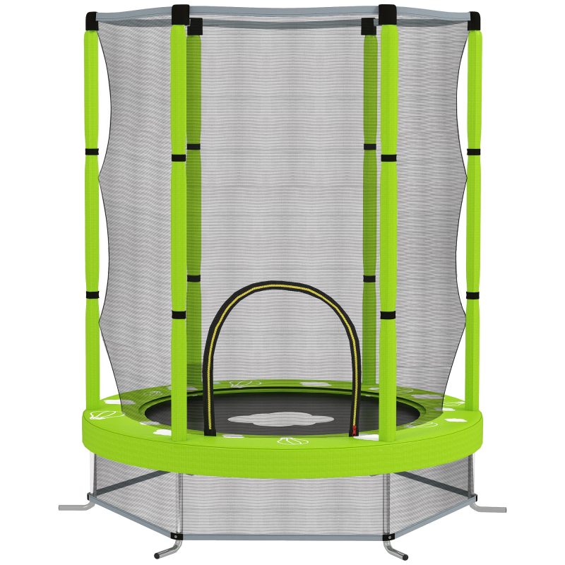 AIYAPLAY Kinder Trampolin Ø140 cm, Indoor Trampolin mit Sicherheitsnetz Randabdeckung Gummiseil, Kindertrampolin mit Tür mit Reißverschluss, Wolken-Muster, für Kinder 3-6 Jahre Grün Aosom – Bild 1 von 2