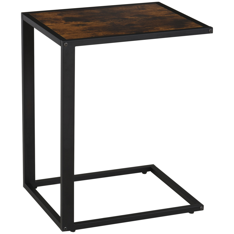 HOMCOM C-Form Beistelltisch Kaffeetisch Couchtisch Standtisch Metall MDF rustikal-braun 40,6 x 50,8 x 64,2 cm für Wohnzimmer Aosom.de – Bild 1 von 2