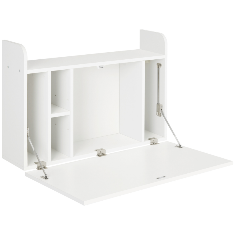 HOMCOM Wandtisch klappbar Wandklapptisch Schreibtisch mit Regalen großer Stauraum Computertisch Bürotisch Esstisch modernes Design Weiß 77x20x41 cm Aosom – Bild 1 von 2