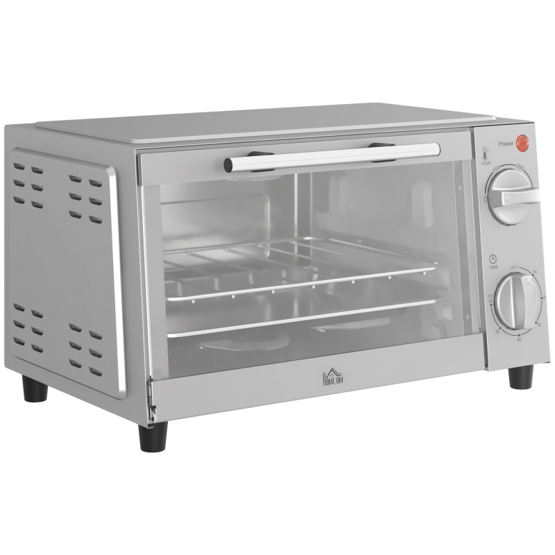 HOMCOM Minibackofen 9L Mini Ofen mit Backblech, Grillrost, 100 °C-230 °C, mit einstellbar Temperatur und Garzeit, 60 Min. Timer, 750W, Edelstahl, Silber Aosom – Bild 1 von 2