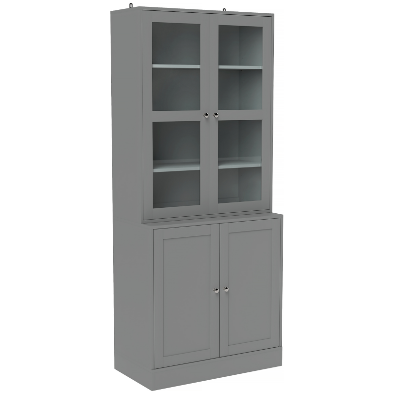 HOMCOM Vitrine/Bücherschrank, 6-stufiges Aufbewahrungsmöbel mit 4 Türen davon 2 aus Einscheiben-Sicherheitsglas, verstellbare Einlegeböden, modernes Design, für Wohnzimmer, Büro, Schlafzimmer, 76 x 40 x 178,5 cm, weiß Aosom – Bild 1 von 2