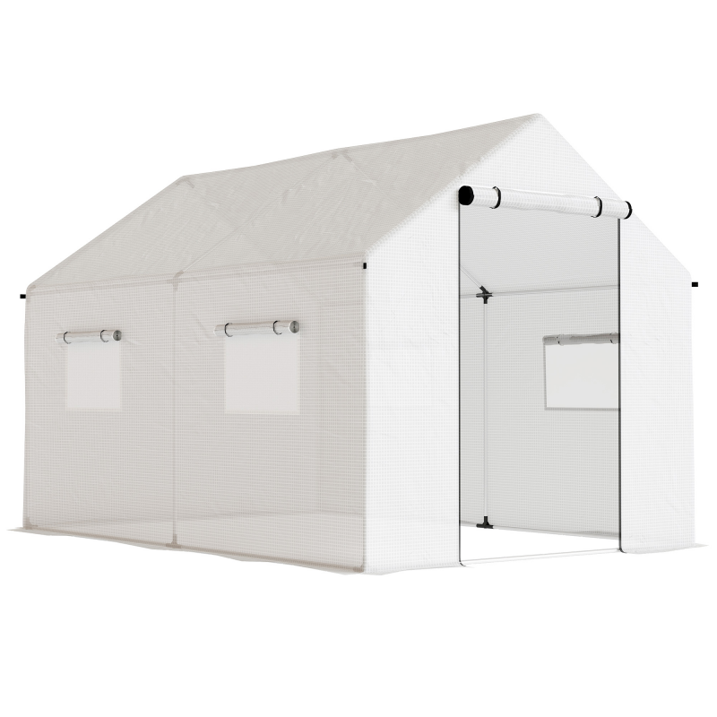 Outsunny Gewächshaus 3 x 2 x 2 m Foliengewächshaus mit Breiter Rollbar Reißverschlusstür, Moskitonetz, Spitzdach 4 Fenster, UV-beständiger Folientunnel, Winterfest Tomatenhaus mit Erdanker, Weiß Aosom – Bild 1 von 2