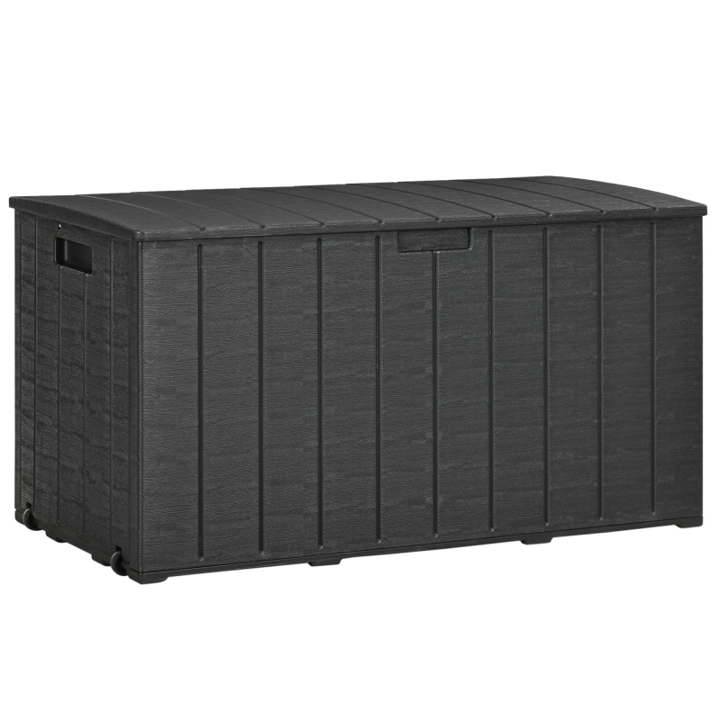Outsunny Gartenbox 366 Liter aus Kunststoff doppelwandiger Wasserdicht Kissenbox mit Rollen Griffmulden UV-beständig Auflagenbox in Holzoptik 100 kg belastbar Aufbewahrungsbox für Balkon Terrasse Aosom – Bild 1 von 2