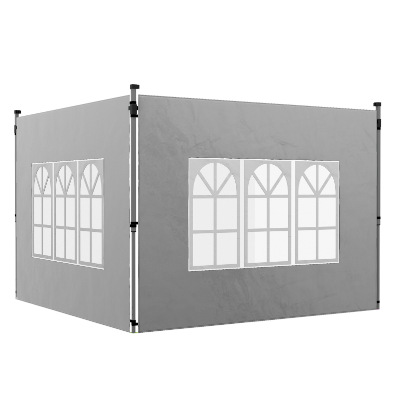 Outsunny 2er-Set Seitenteile für Pavillon 3x3/3x4 m, Seitenwand mit Fenster, wasserdicht Seitenwände aus Oxfordstoff, als Windschutz und Sichtschutz für Partyzelt, Hellgrau Aosom – Bild 1 von 2
