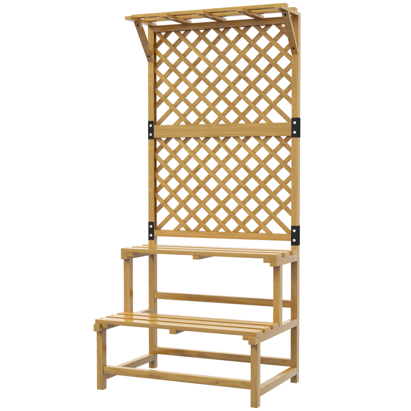 Outsunny Blumentreppe mit Rankhilfe, 2 Stufen, Dach, Pflanzentreppe für Innen Außen, Holz Blumenständer, mehrstöckig Blumenregal für Garten Balkon, 75 x 50 x 166 cm Gelb Aosom – Bild 1 von 2