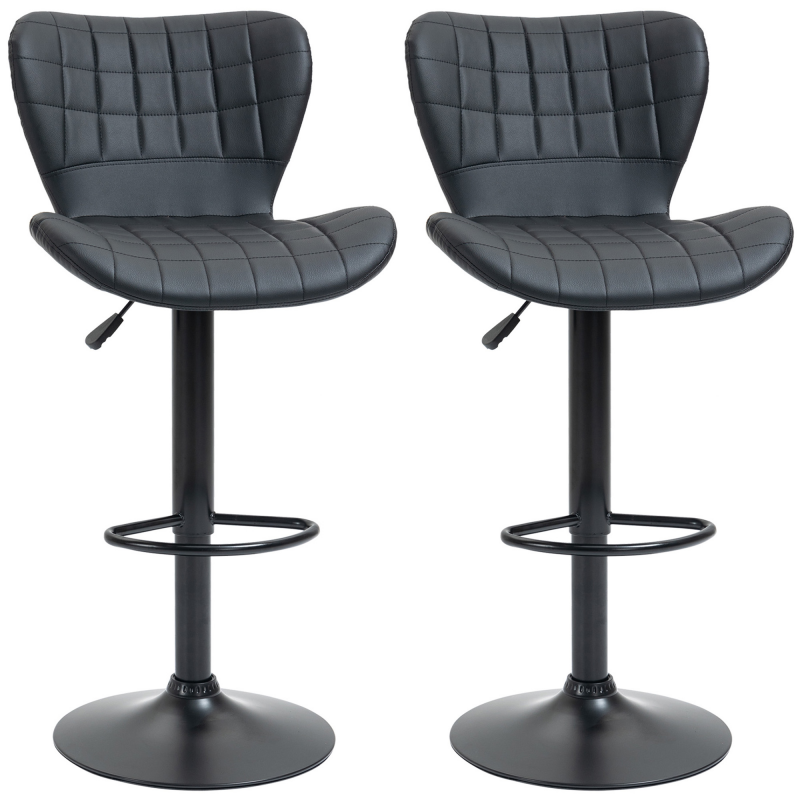 HOMCOM Barstuhl 2er-Set Retrodesign Höhenverstellbar 360° drehbar schwarzes Leder für Homeoffice stabil 47 x 51,5 x 89-109 cm Aosom.de – Bild 1 von 2