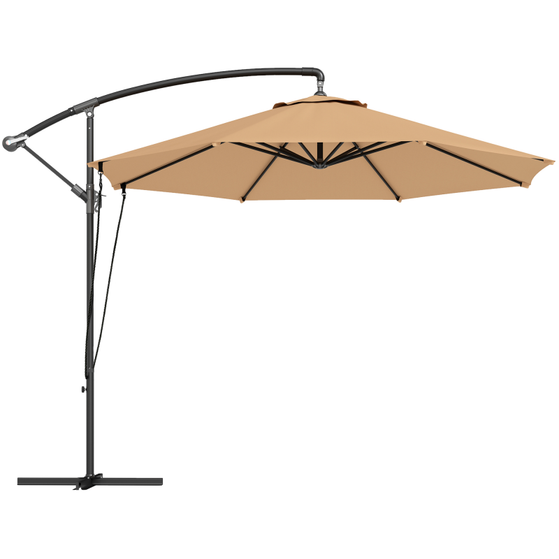 Outsunny Dezentraler Ampelschirm Ø3 m mit Windleinen, Lüftungsöffnungen, Kreuzfuß und Kurbel, Neig- und Drehbarer Gartenschirm aus Metall und Polyester 180 g/m², UV 50+, Khaki Aosom – Bild 1 von 2