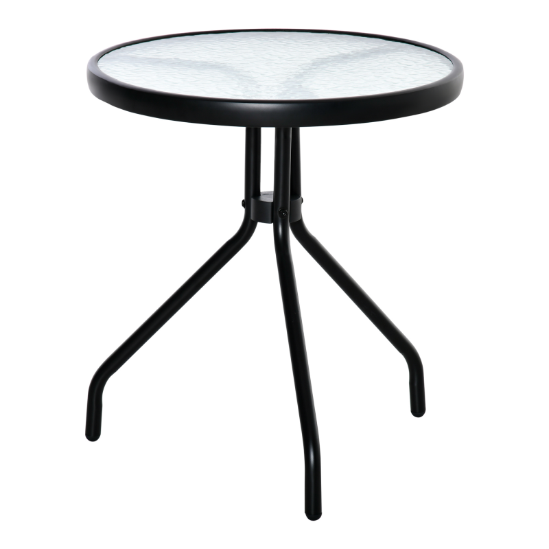 Outsunny Beistelltisch Garten wetterfester Gartentisch mit Glastischplatte, Balkontisch aus Metall, runder Kaffeetisch 10kg belastbar, Ø50x55H cm Sofatisch für Outdoor Balkon Terrasse Büro Schwarz Aosom – Bild 1 von 2