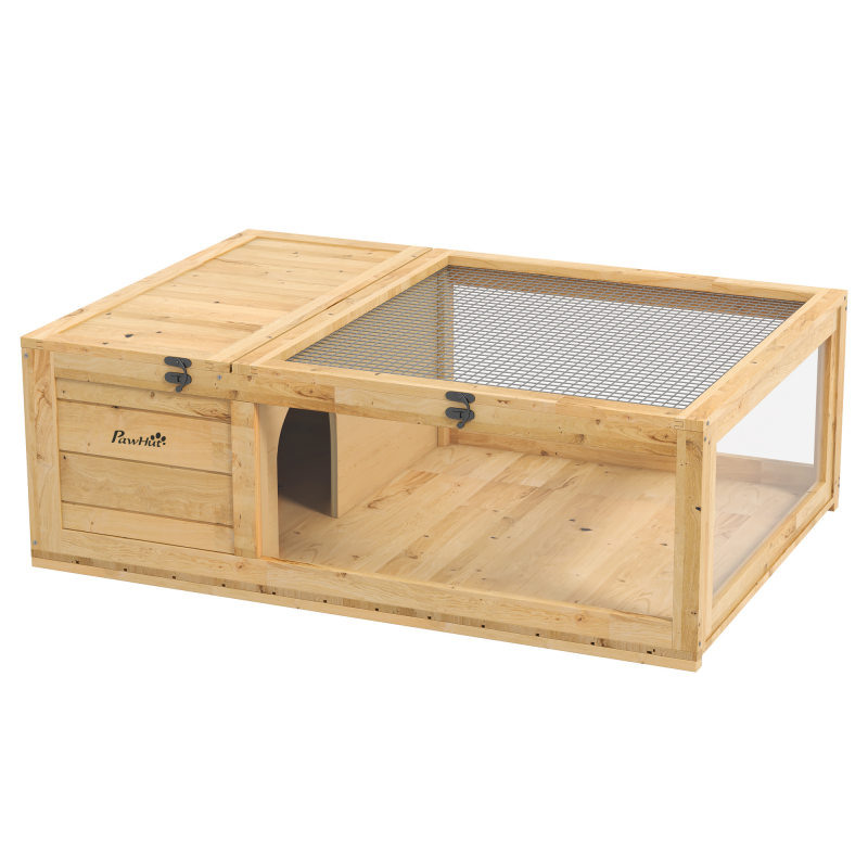 PawHut Schildkrötenhaus aus Holz, Schildkrötengehege mit Haupthäusern, aufklappbare Oberseite, Outdoor-Reptilienkäfig, Terrarium für Schildkröten, Reptilien, Eidechsen, Schlangen, Gelb Aosom – Bild 1 von 2