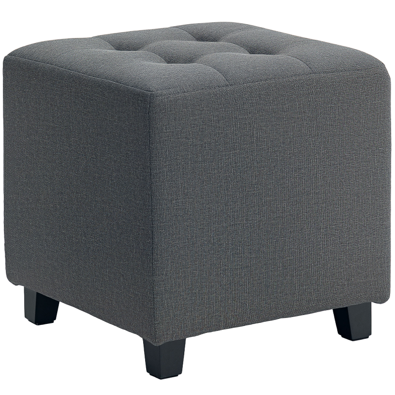 HOMCOM Fußhocker Wohnzimmer, Ottoman, gesteppter gepolsterter Sitz in Leinenoptik mit Seitentasche, Pouf, Holzgestell, für Schlafzimmer, Flur, 35 x 35 x 35 cm, grau Aosom – Bild 1 von 2