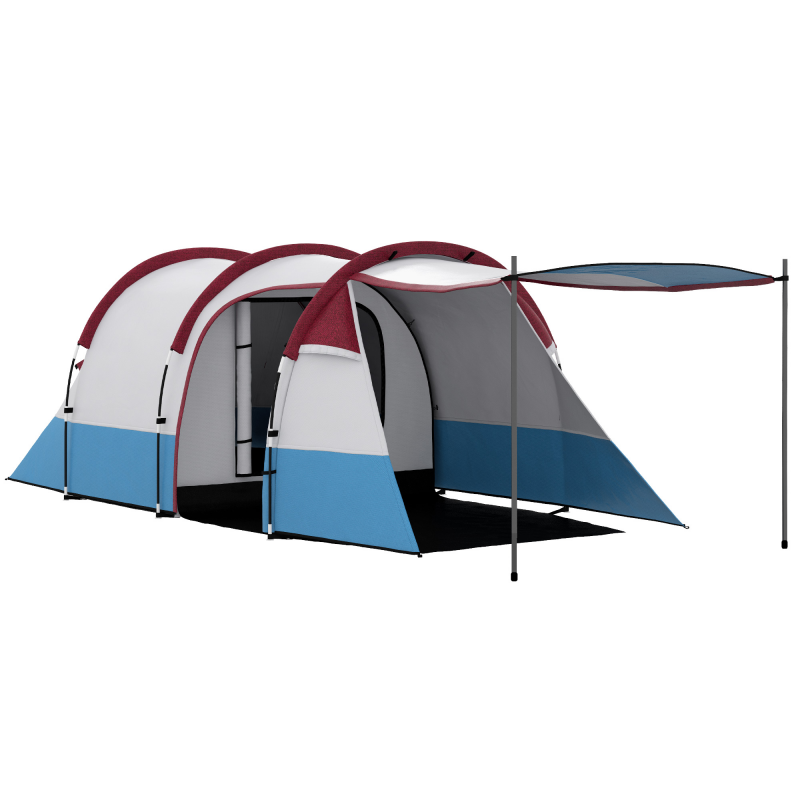 Outsunny Campingzelt, Tunnelzelt für 3 Personen, mit Lichthaken, Vorzelt, 2 Räumen, Winddicht Familienzelt mit Tragetasche, 2000mm Wasserabweisend Pop Up Zelt für Camping, Garten, Rot Aosom – Bild 1 von 2