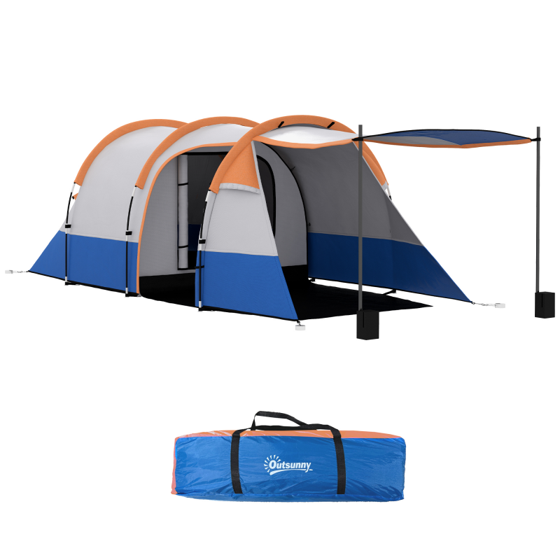 Outsunny Campingzelt, Tunnelzelt für 3 Personen, mit Lichthaken, Vorzelt, 2 Räumen, Winddicht Familienzelt mit Tragetasche, 2000mm Wasserabweisend Pop Up Zelt für Camping, Garten, Orange Aosom – Bild 1 von 2
