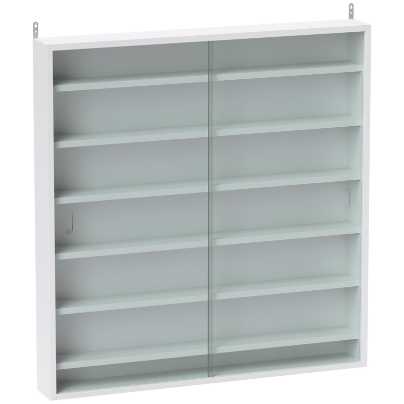HOMCOM Vitrine zur Auslage von Sammlungen mit 7 Ebenen, Wandvitrine, mit verstellbaren Einlegeböden und 2 Schiebetüren aus Glas, für Parfüms, Deko-Figuren, 80x9,5x83 cm, Weiß Aosom – Bild 1 von 2