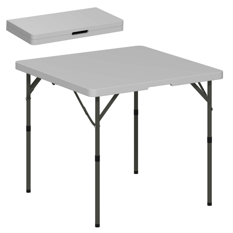 Outsunny Klapp-Campingtisch mit 2 verstellbaren Höhen, tragbarer Gartentisch aus HDPE und Metall, 86x86x74 cm, Dunkelgrau Aosom – Bild 1 von 2