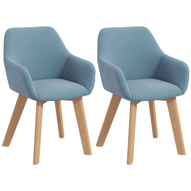HOMCOM Set mit 2 Esszimmerstühlen, gepolsterter Sitz aus samtartigem Polyesterstoff, Holzbeine, für Küche Wohnzimmer Schlafzimmer Büro, blau Aosom – Bild 1 von 2