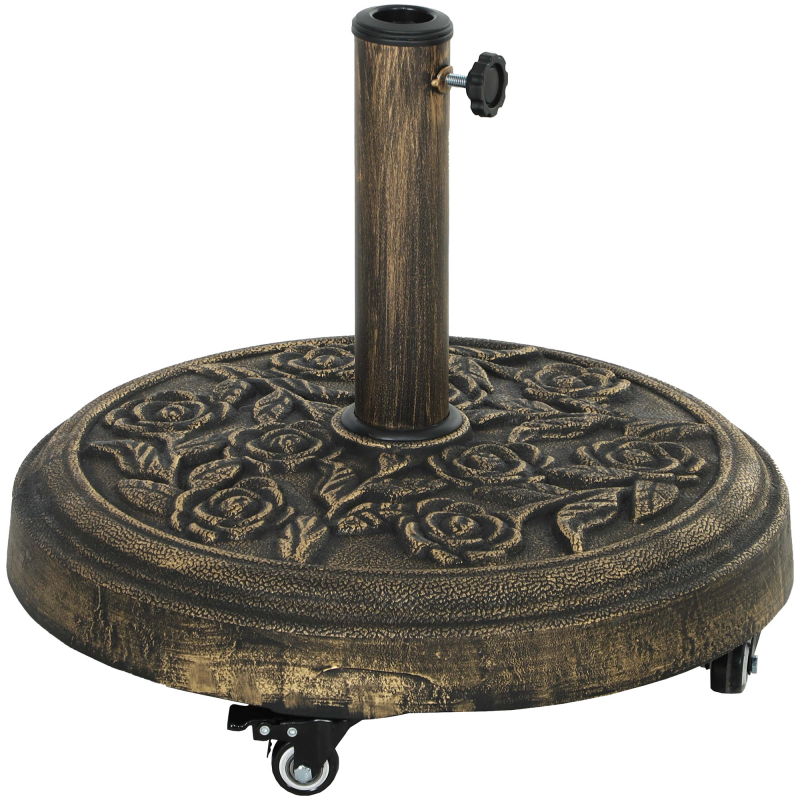 Outsunny Runder Sonnenschirmständer für den Außenbereich, 21 kg, Harz-Sockel mit Rollen, passend für Stangen 32mm/38mm/48mm, für Garten, Terrasse, Pool, Bronze Aosom – Bild 1 von 2