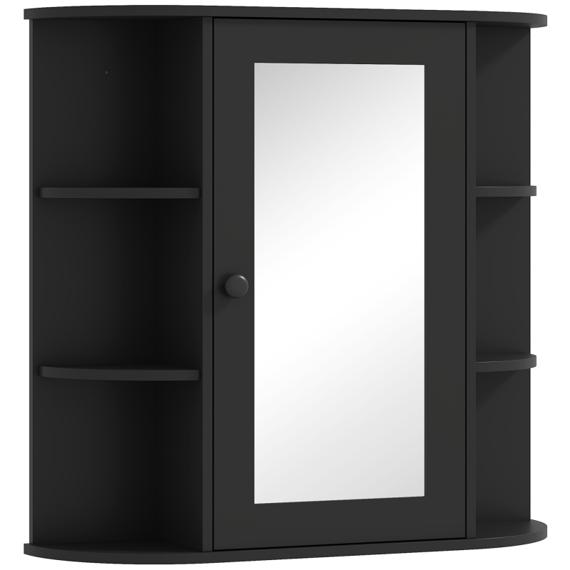 HOMCOM Spiegelschrank mit 6 offenen und 2 geschlossenen Ablagen, 66x17x63 cm Badezimmerschrank mit Spiegel, Wandregal aus Glas, Schwarz Aosom – Bild 1 von 2