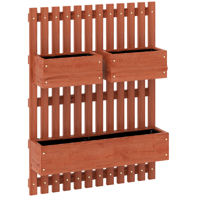Outsunny Vertikaler Latten-Pflanzkasten mit 3 abnehmbaren Töpfen und Abflusslöchern, Hochbeet für Außen aus Fichtenholz, Wandmontage, für Pflanzen, Blumen und Gemüse, 60x16x80 cm, Braun Aosom – Bild 1 von 2