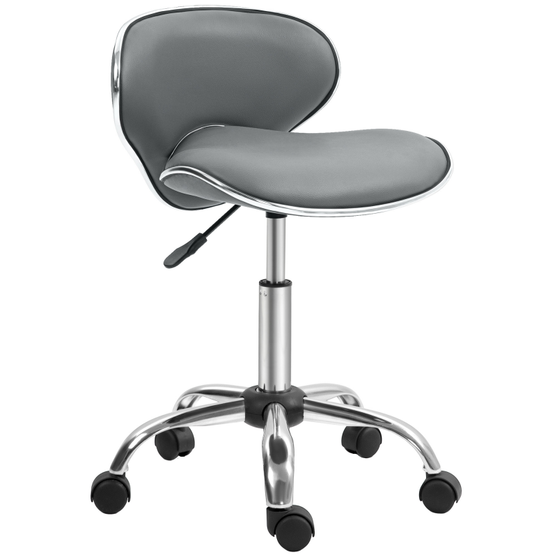 HOMCOM Rollenhocker Arbeitshocker höhenverstellbar 44-56 cm mit Rückenlehne, 360° drehbar für Massagesalon, Büro, Klinik, grau Aosom – Bild 1 von 2