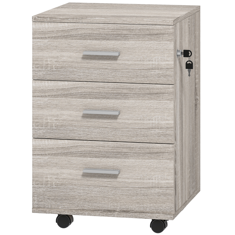 Vinsetto Schubladen-Container mit 3 Schubladen, Bürocontainer auf Rollen, Schloss, 2 Schlüssel, mobiler Aktenschrank, für Arbeitszimmer, Wohnzimmer, 40x40x61,5 cm, Grau Aosom – Bild 1 von 2