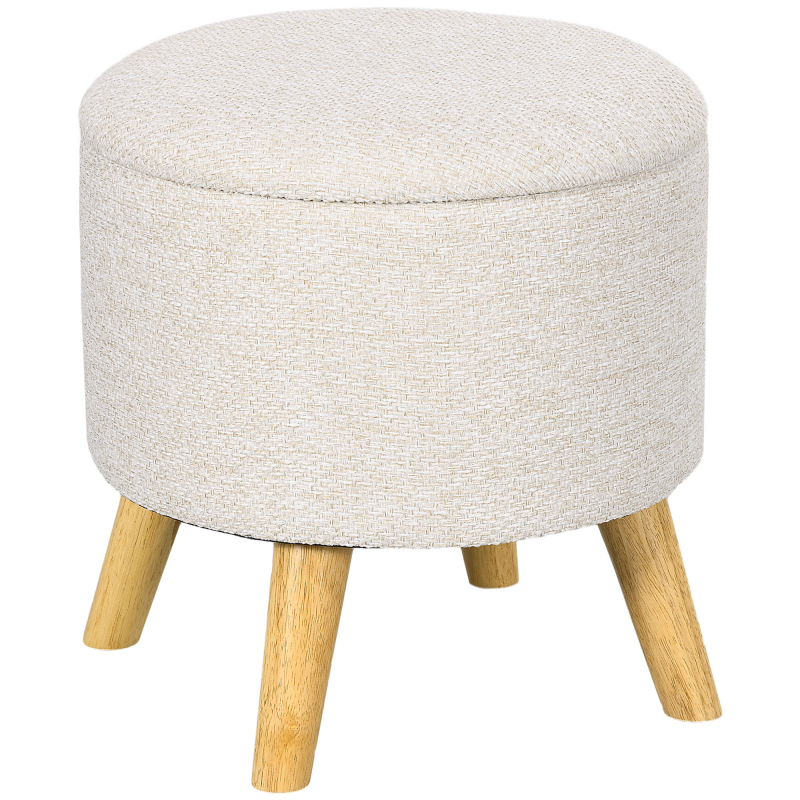 HOMCOM Rundes Fußhocker-Pouf mit Stauraum, Holzfüßen, modernes Design, Creme Aosom – Bild 1 von 2