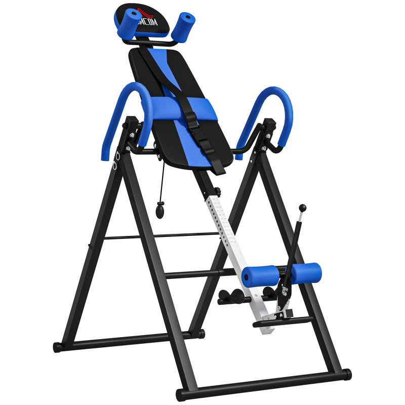 HOMCOM Klappbarer Inversionstisch für Krafttraining, verstellbarer Sicherheitsgurt, 3-stufige Neigung, Stahl, blau schwarz Aosom – Bild 1 von 2