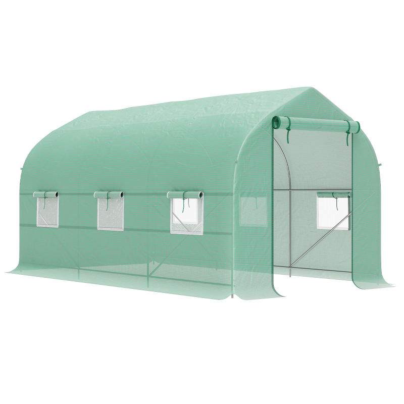 Outsunny Tunnelsgewächshaus 4x2x2 m mit aufrollbaren Türen und 6 Fenstern, Gewächshaus für Gemüsebeet mit Satteldach, Metallrahmen und PE-Abdeckung, für Gemüse, Blumen, Obst, Grün Aosom – Bild 1 von 2