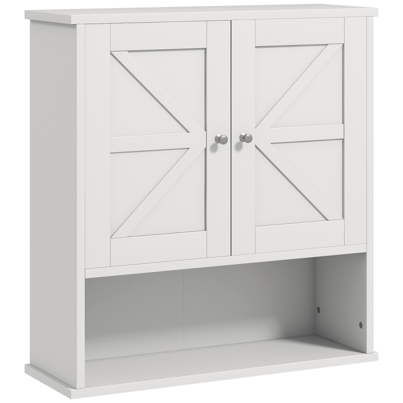 kleankin Wandschrank fürs Badezimmer, rustikaler Hängeschrank mit Fach, verstellbares Regal, 2 Türen, für Küche, Waschküche, über der Toilette, Weiß Aosom – Bild 1 von 2