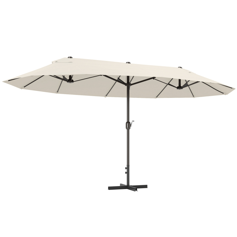 Outsunny XXL-Gartenschirm mit Fußkreuz, großer Schirm 4,6L x 2,7l x 2,4H cm, Öffnen/Schließen per Kurbel, Stahl, Polyester hohe Dichte, Creme Aosom – Bild 1 von 2