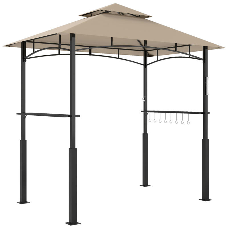 Outsunny Grill-Pavillon mit Doppelverdeck, Gartenüberdachung mit LED-Licht, Deckenhaken, 2 seitliche Ablagen, 240 x 150 x 250 cm, Kaki Aosom – Bild 1 von 2