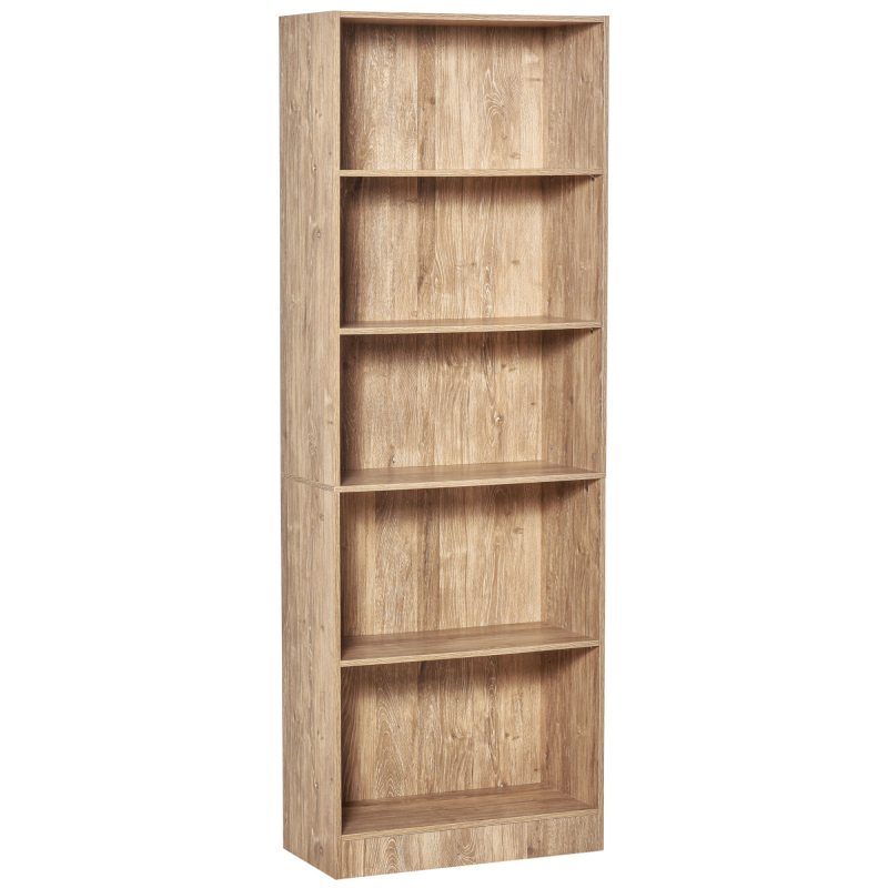 HOMCOM Bücherregal, 5-stufiges Aufbewahrungsregal mit verstellbaren Böden, Aufbewahrungsmöbel für Wohnzimmer, Büro, Schlafzimmer, 63 x 29,2 x 176 cm, natürliche Holzoptik Aosom – Bild 1 von 2