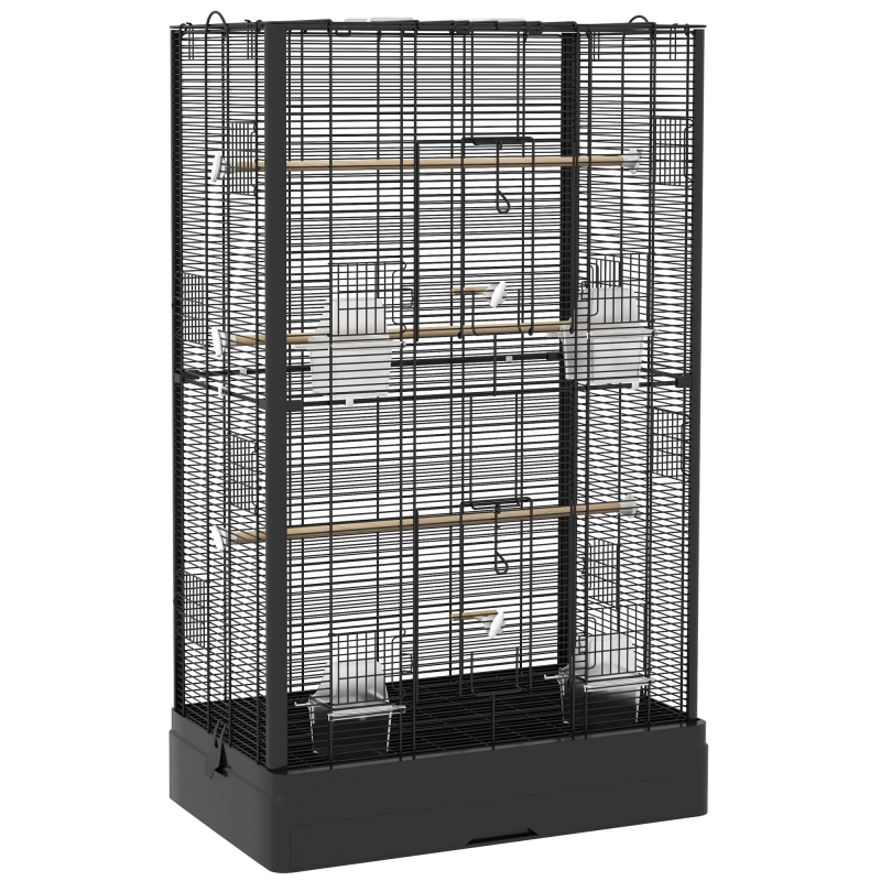 PawHut Vogelkäfig Voliere mit Türen und Sitzstangen - Käfig für Kanarienvögel, Wellensittiche und Papageien - 61 x 36,5 x 98 cm - schwarz Aosom – Bild 1 von 2