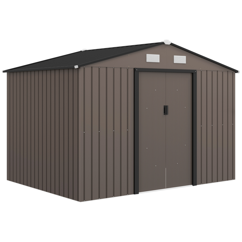 Outsunny Gartenhaus aus verzinktem Stahl XXL 5,4 m² mit Fundament-Kit 277 x 195 x 192 cm, Geräteschuppen zur Aufbewahrung mit abschließbaren Schiebetüren und 4 Belüftungen, braun Aosom – Bild 1 von 2