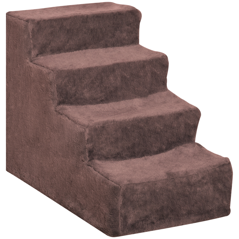 PawHut 4-stufige Hundetreppe, 60x35x44 cm, für Hunde und Katzen bis 10 kg, mit abnehmbarem, waschbarem Samtbezug, Braun Aosom – Bild 1 von 2