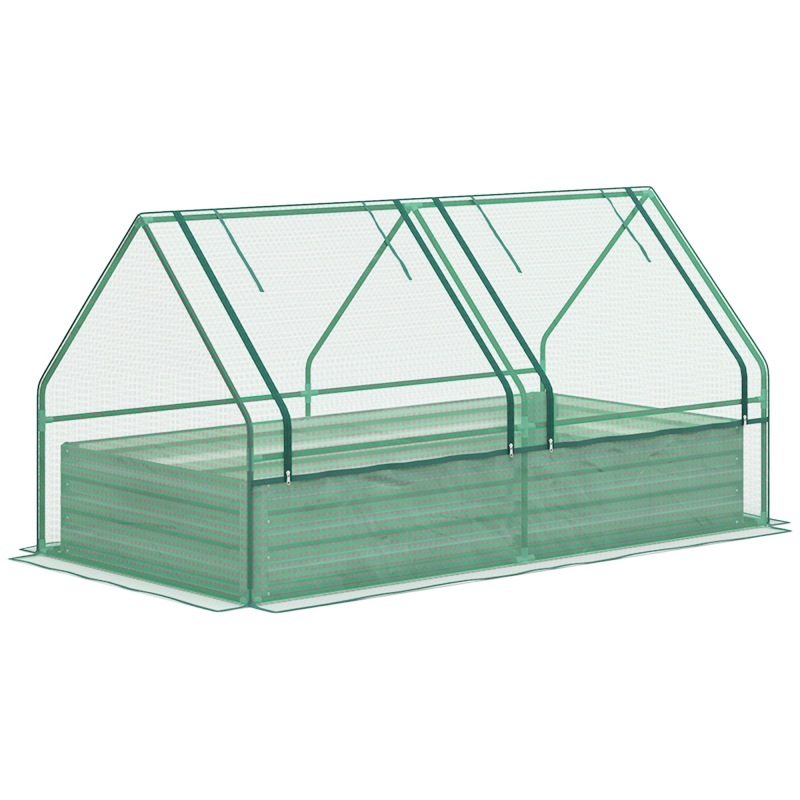 Outsunny Großes Außen-Hochbeet mit Mini-Gewächshaus, Stadtgarten aus verzinktem Stahl mit offenem Boden, wetterbeständig, für Patio, Terrasse, Balkon, 185x95x92 cm, Grau und Grün Aosom – Bild 1 von 2