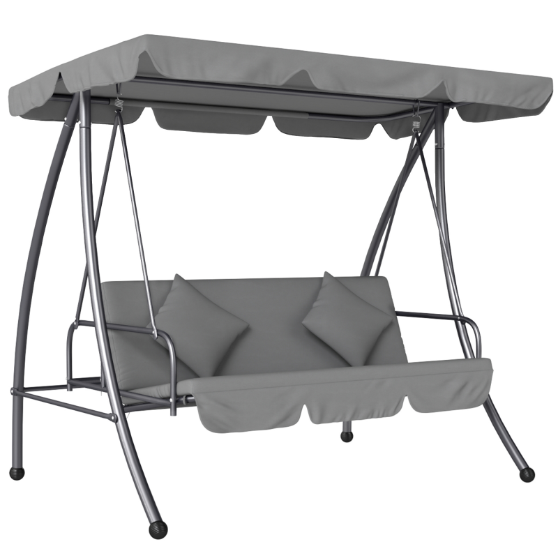 Outsunny Gartenschaukel umwandelbar 3‑Sitzer Hoher Komfort Neigbares Dach Matratze inklusive 2L x 1,25l x 1,7H m Metall Polyester Schwarz Hellgrau Aosom – Bild 1 von 2