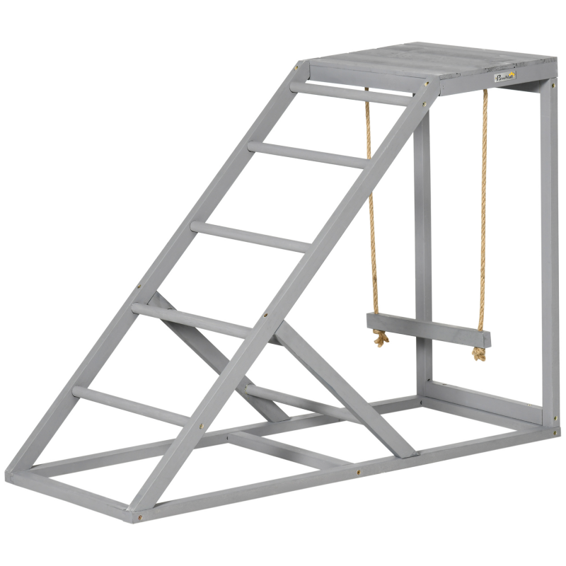 PawHut Sitzstange aus Holz für Hühner, Holz-Spielplatz mit Schaukel, Leiter, Plattform, natürlicher Bereich für Hühner, 96 x 40 x 71 cm, grau Aosom – Bild 1 von 2
