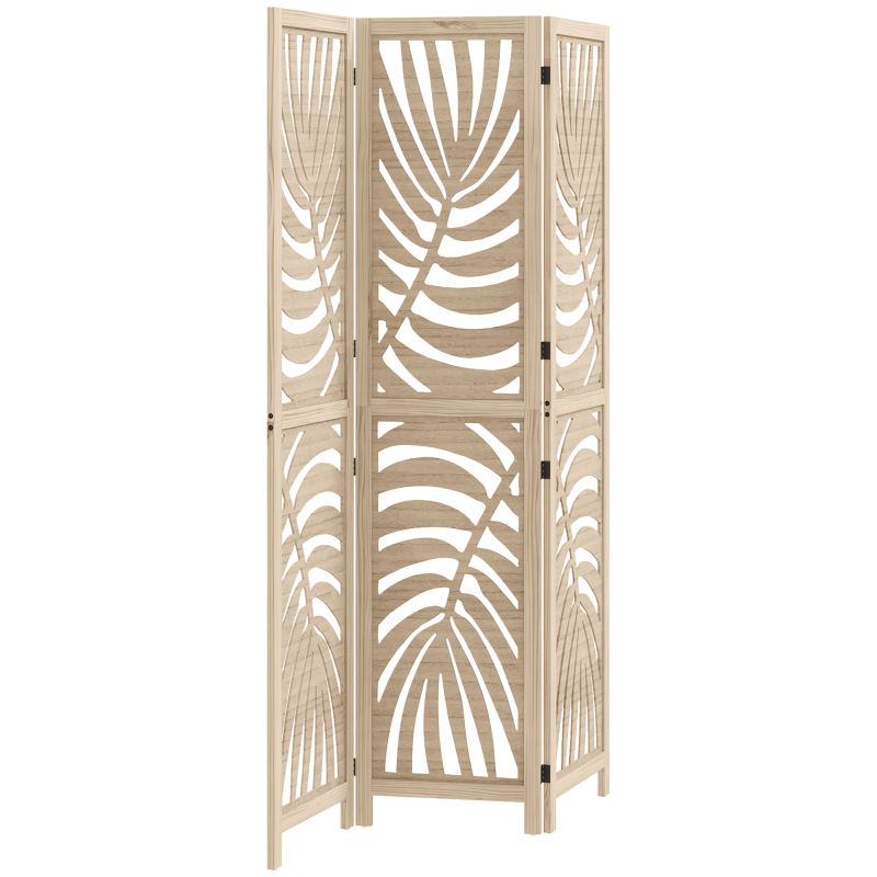 HOMCOM Paravent für Innenbereich aus Holz, 3 Paneele 120 x 170 cm, faltbar und tragbar, Blattmuster, abnehmbare Trennwand für Wohnzimmer und Schlafzimmer, Naturholz Aosom – Bild 1 von 2