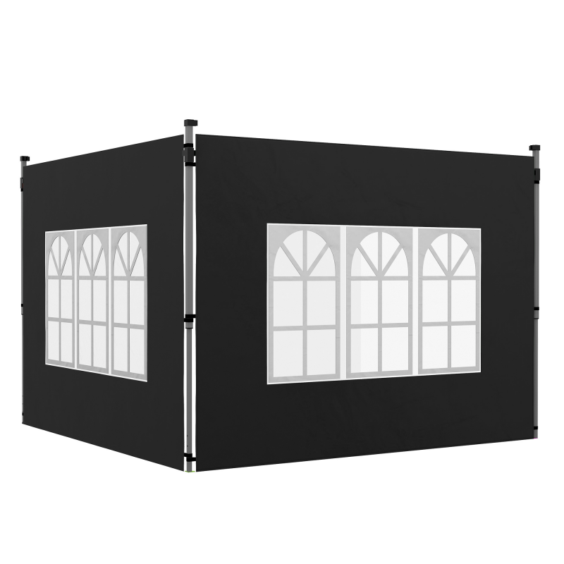Outsunny 2er-Set Seitenwände für 3 x 3 m Pavillon, mit Fenster, Oxford-Gewebe, 295 x 195 cm, schwarz Aosom – Bild 1 von 2